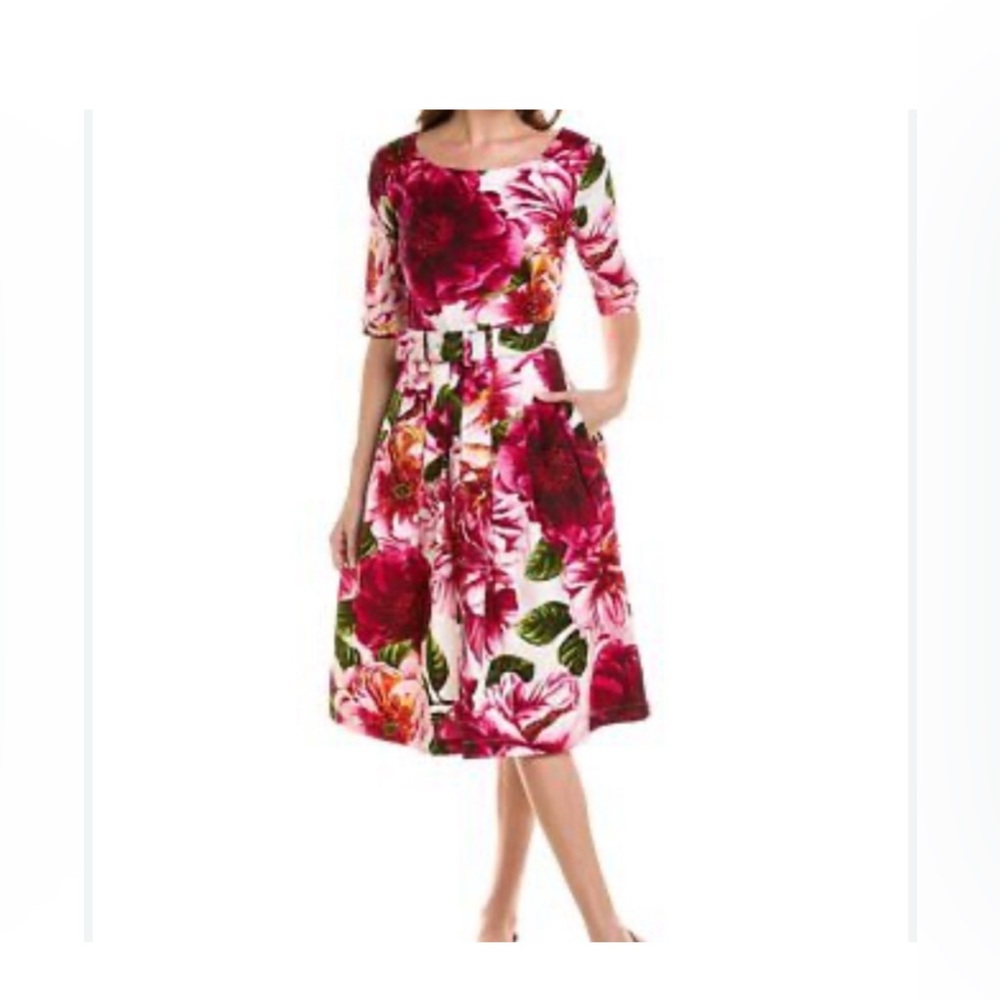 Samantha Sung Florance Dress Fit and Flare Retro Wool Floral Luxury Midi